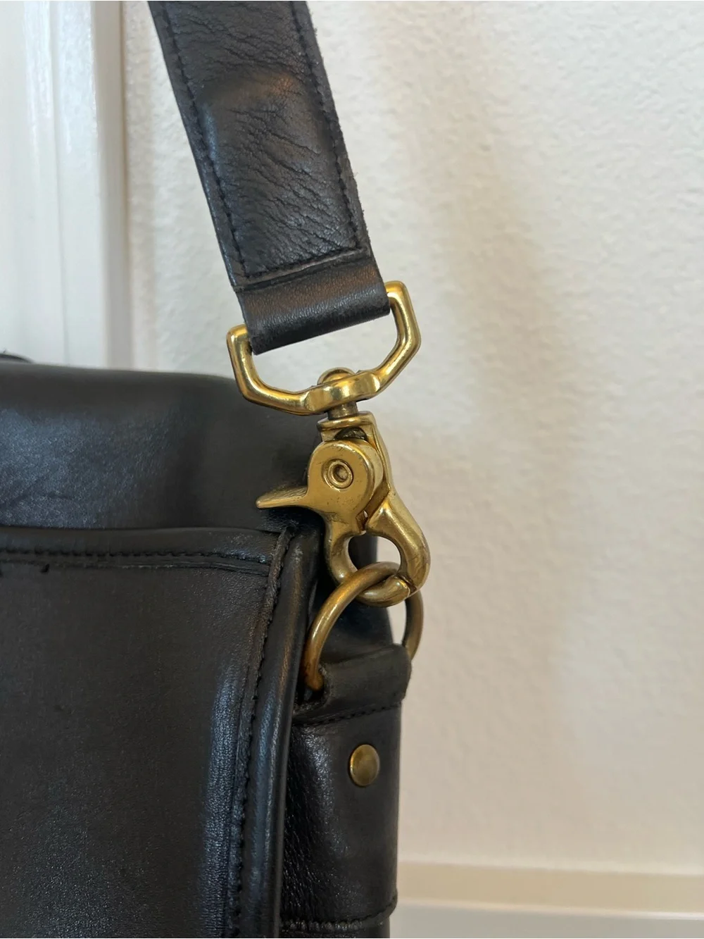 Coach Black Leather Briefcase with Gold Hardware and Detachable Strap